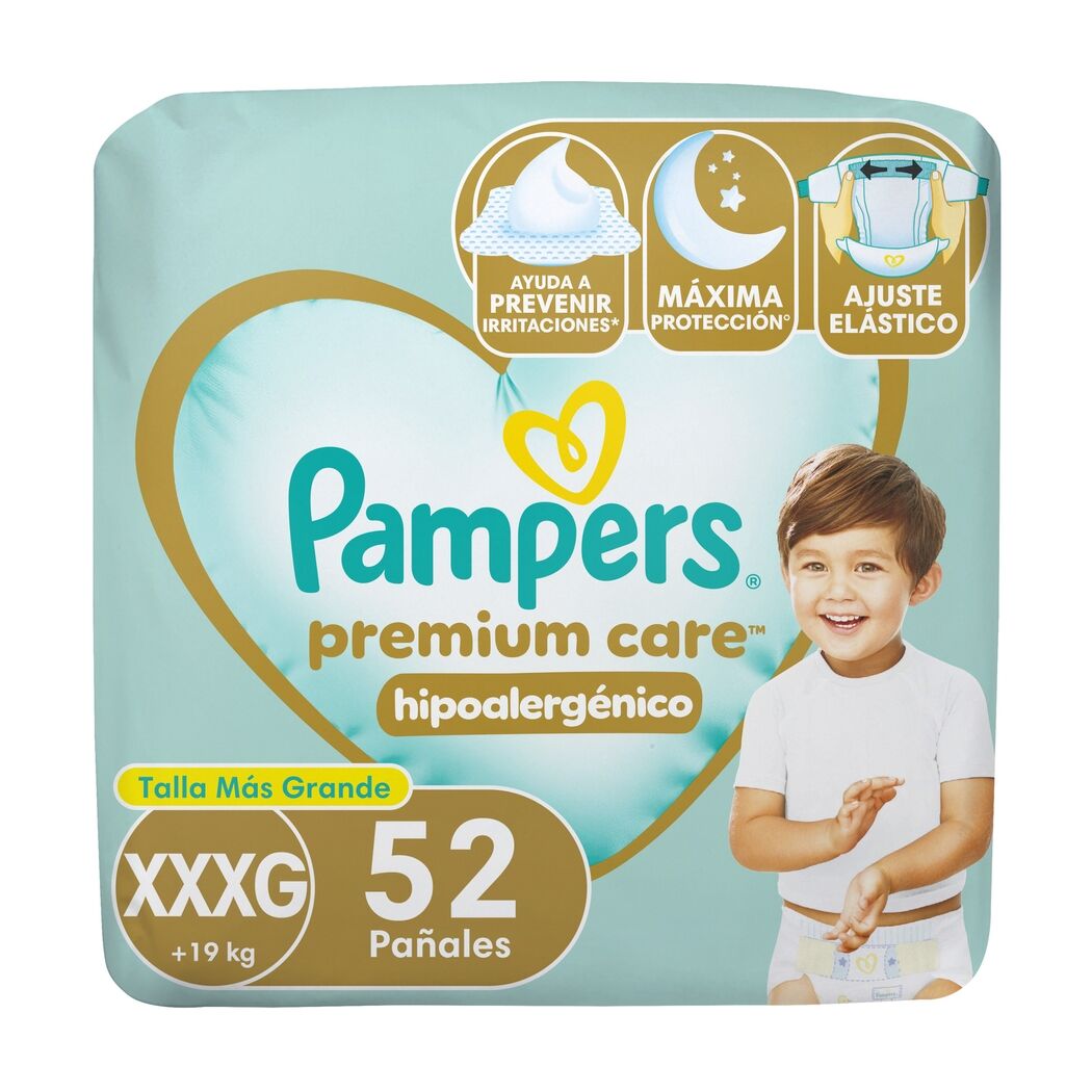 Pañal Pampers Premium Care Tamaño XXXG (+19 kg) 52 Unidades