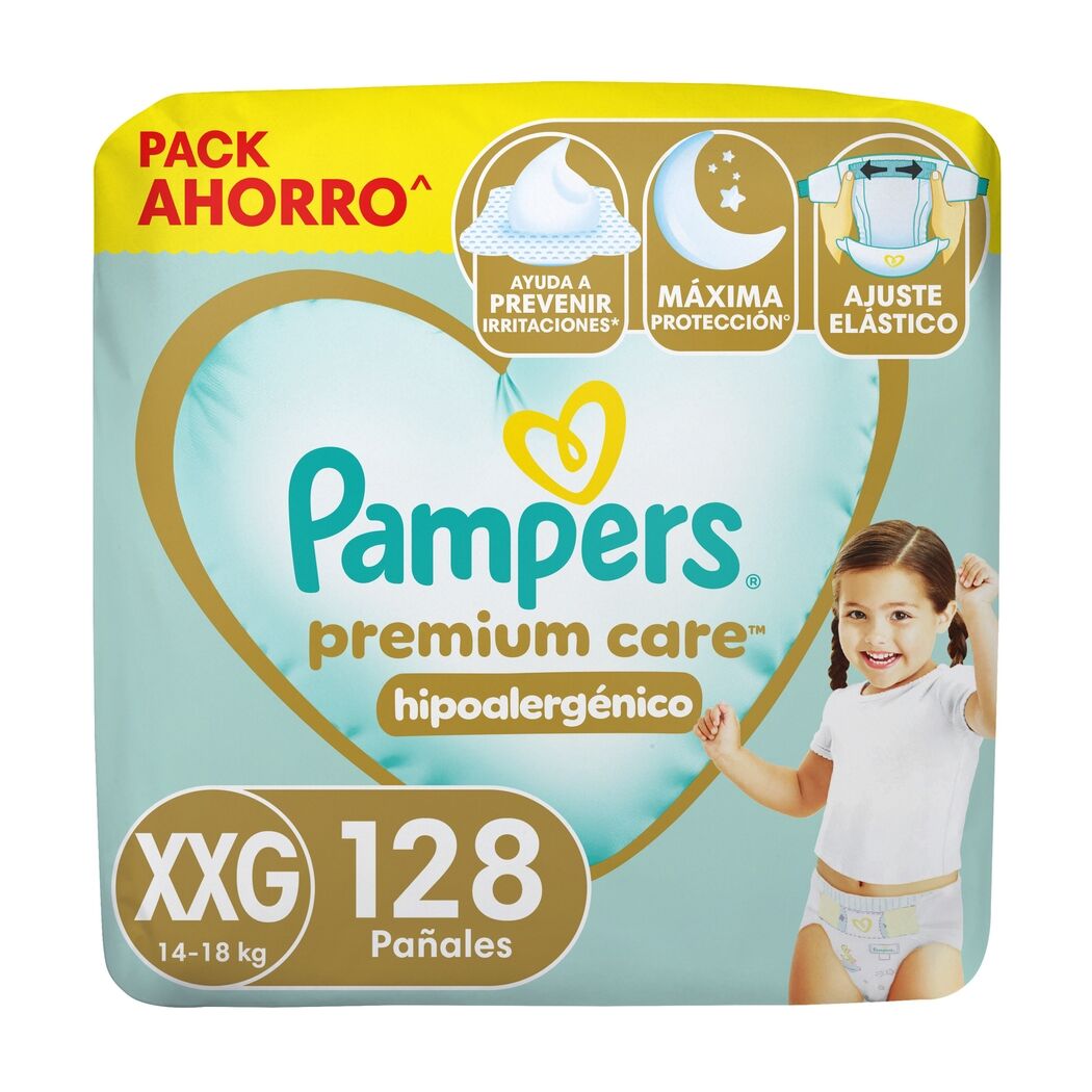 Pañales Pampers XXG Desechables Premium Care 128 Unidades
