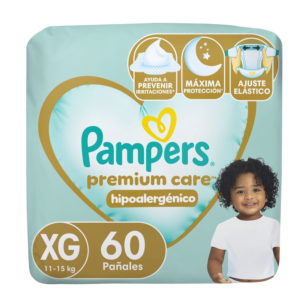 Pañal Pampers Premium Care Tamaño XG (11-15 kg) 60 Unidades