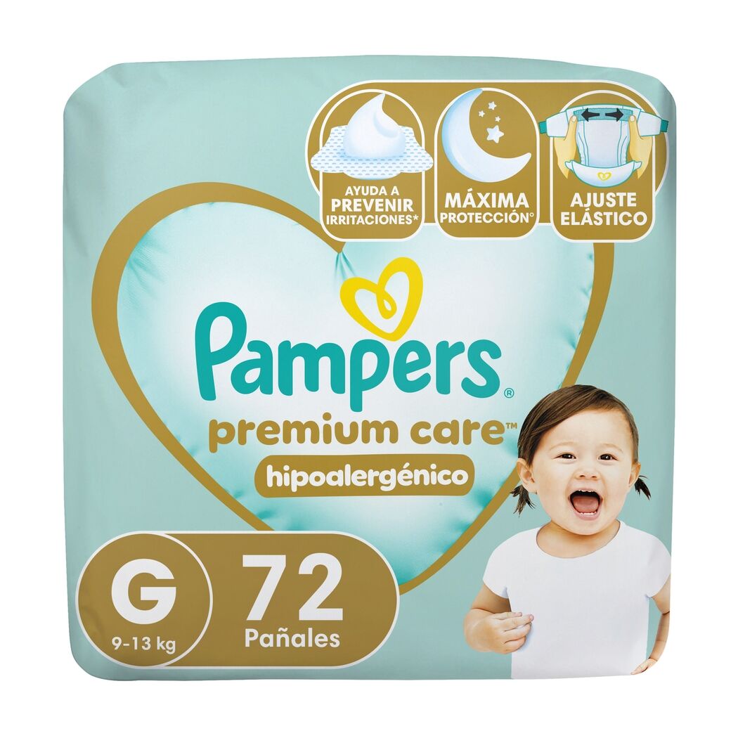 Pañales Pampers Premium Care Hipoalergénico Talla G 72 Unidades