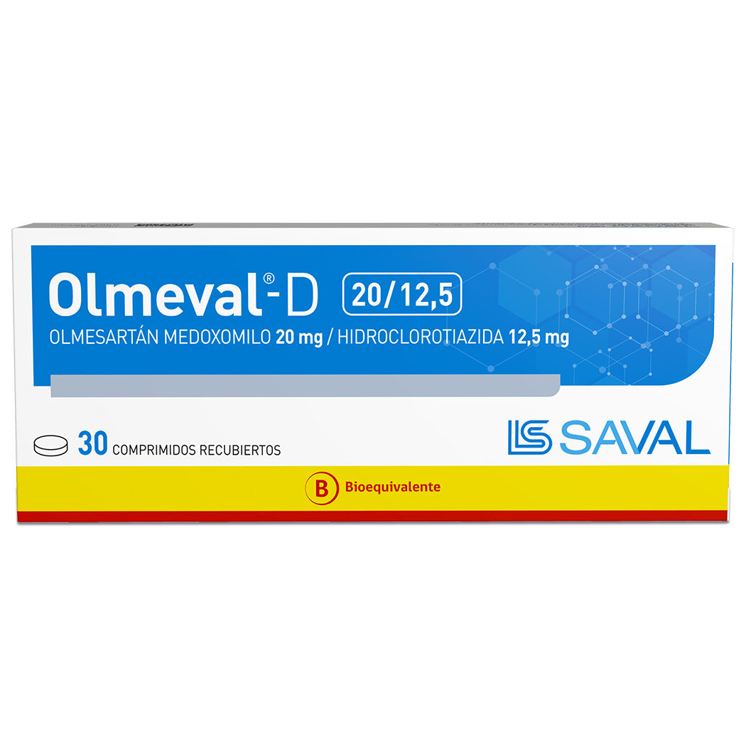 Olmeval D (B) 20/12.5 Olmesartán / Hidroclorotiazida 30 Comprimidos Recubiertos
