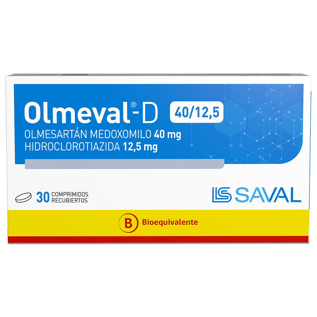 Olmeval D (B) 40/12.5 Olmesartán / Hidroclorotiazida 30 Comprimidos Recubiertos