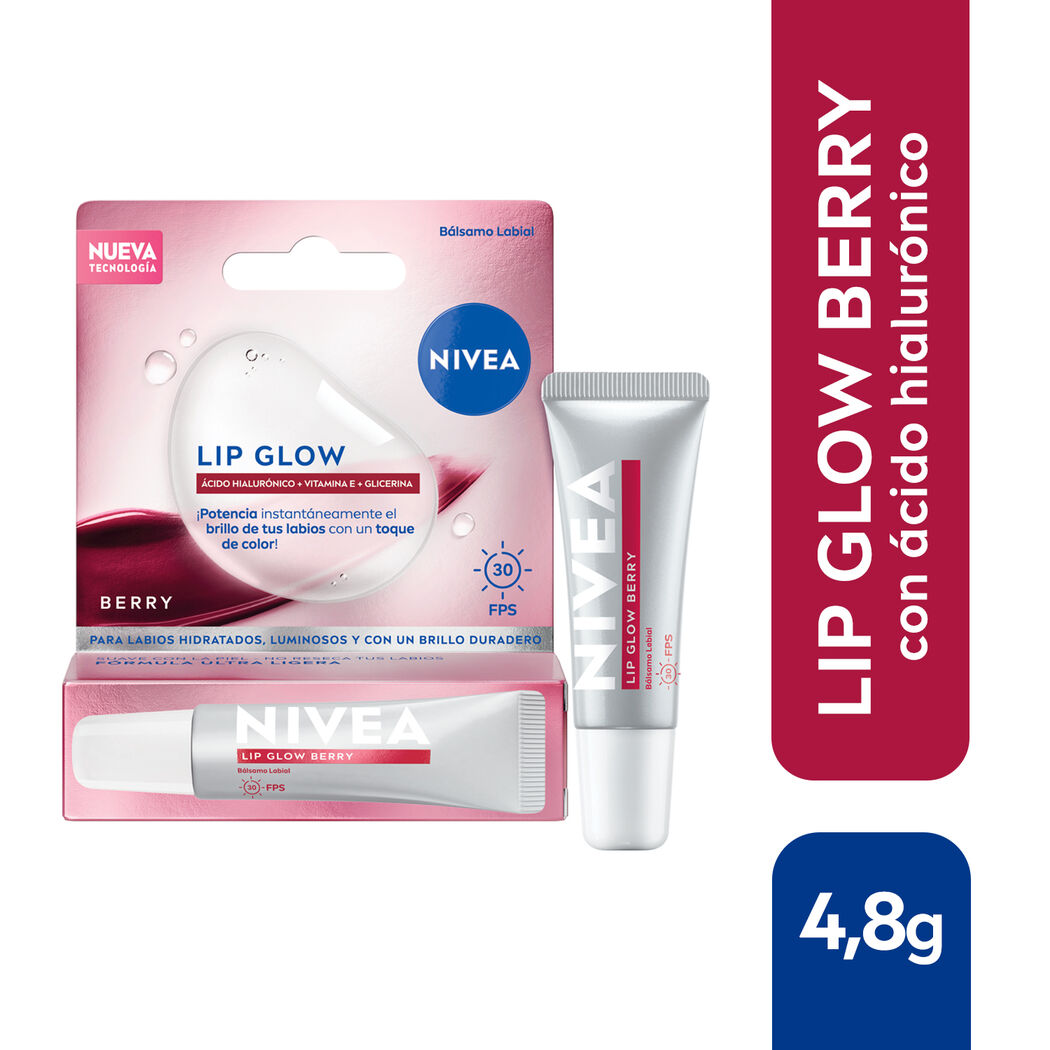 NIVEA Bálsamo Labial Lip Glow Berry con ácido hialurónico 10ml