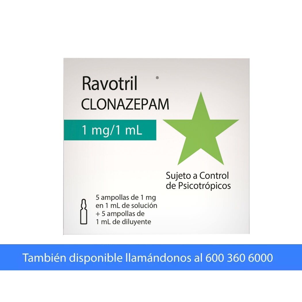 Ravotril Clonazepam 1mg/ml Inyectable 5 Ampollas