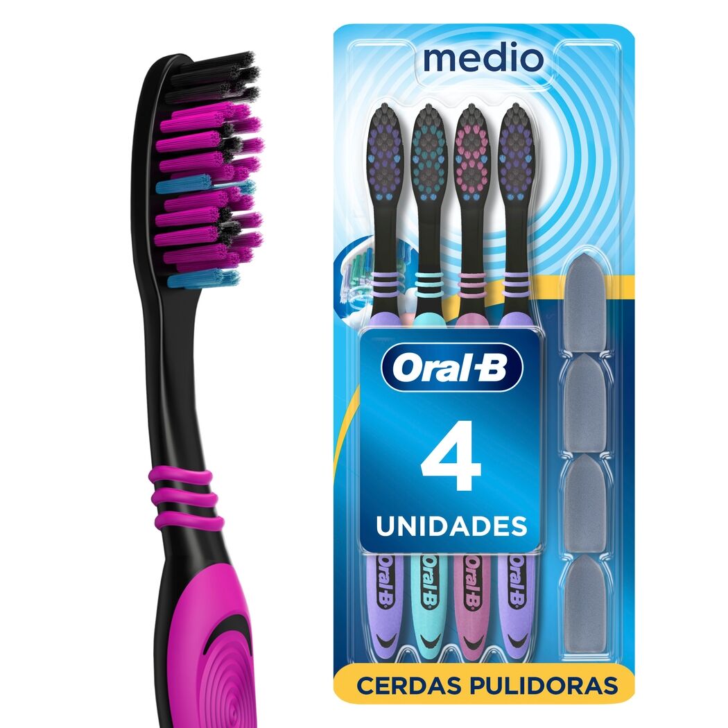 Cepillo de Dientes Oral-B Complete Black Medio 4 Unidades + 4 Tapas