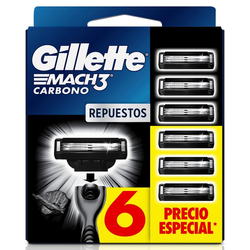 Repuesto Máquina Afeitar Gillette Mach3 Carbono 6 Unidades