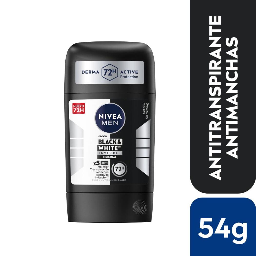 NIVEA MEN Antitranspirante Antimanchas en Barra, Invisible Power for Black & White Hombre 54g