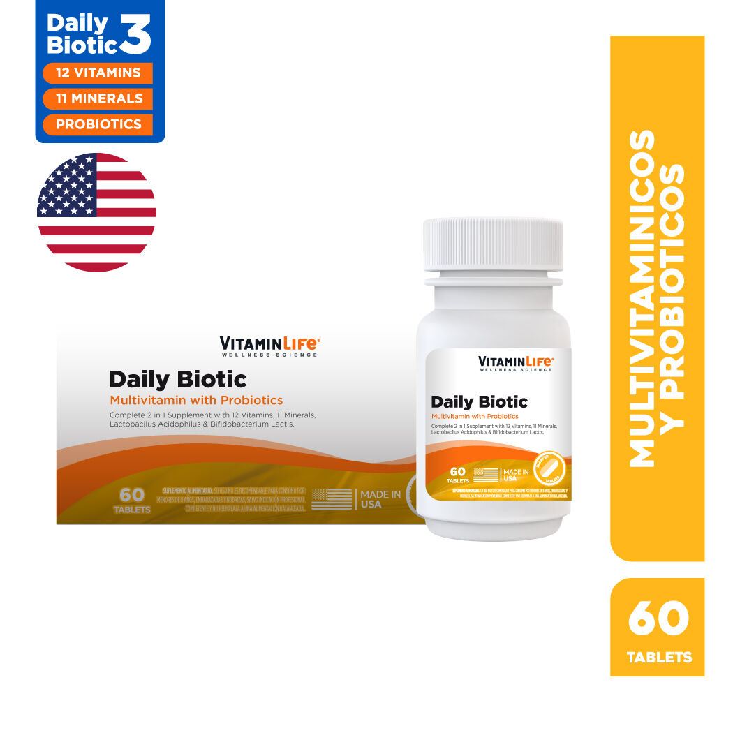Multivitamínico y Probiótico Daily Biotic VitaminLife 60 Tabletas
