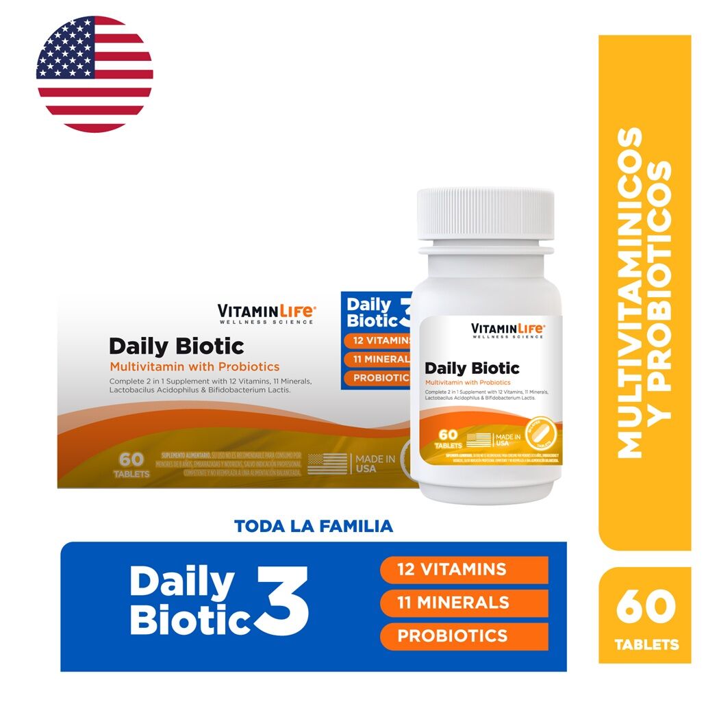 Multivitamínico y Probiótico Daily Biotic VitaminLife 60 Tabletas