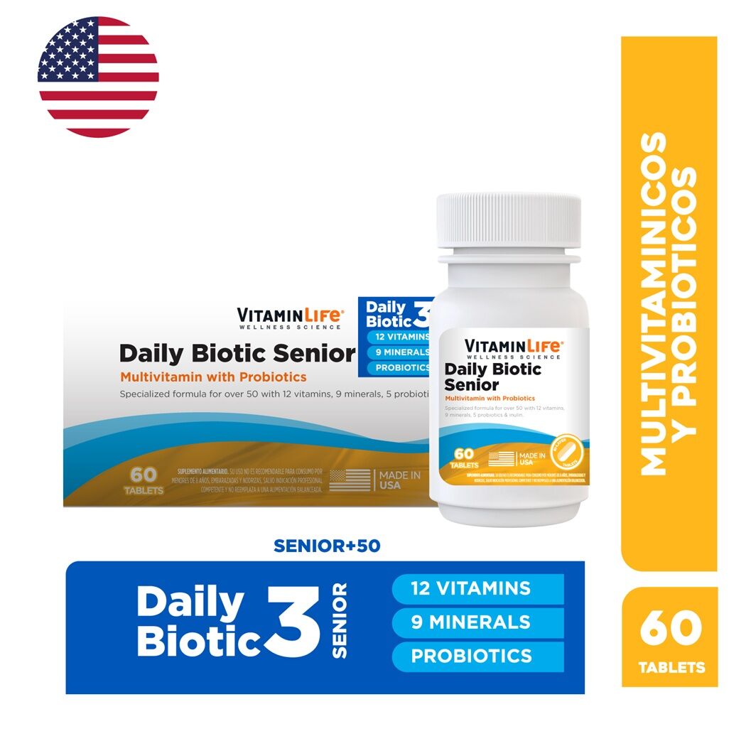 Multivitamínico y Probiótico Daily Biotic VitaminLife Senior 60 Tabletas