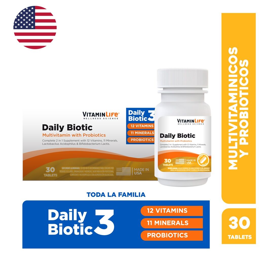 Multivitamínico y Probiótico Daily Biotic VitaminLife 30 Tabletas