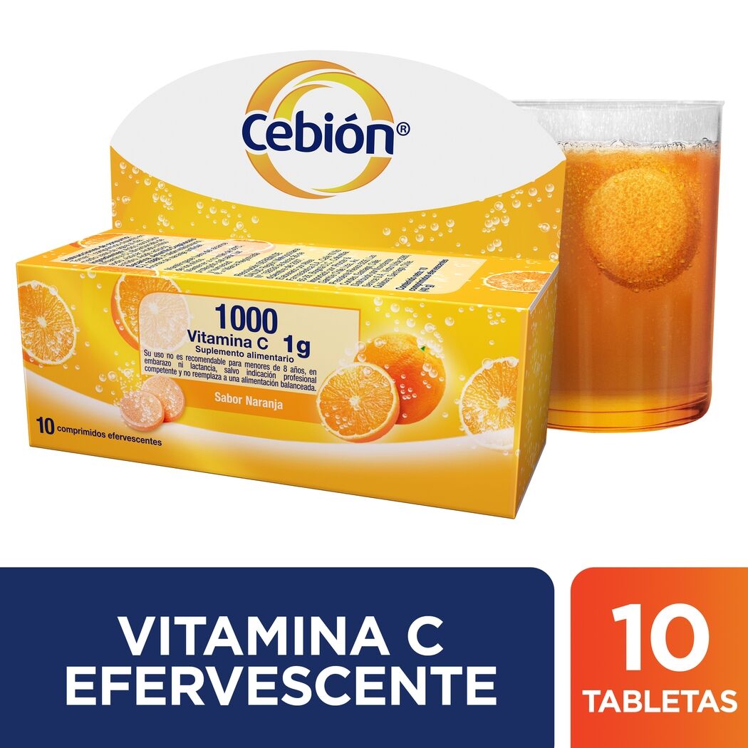 Cebión 1g Comprimidos Efervescentes de Vitamina C sabor Naranja con 10 unidades