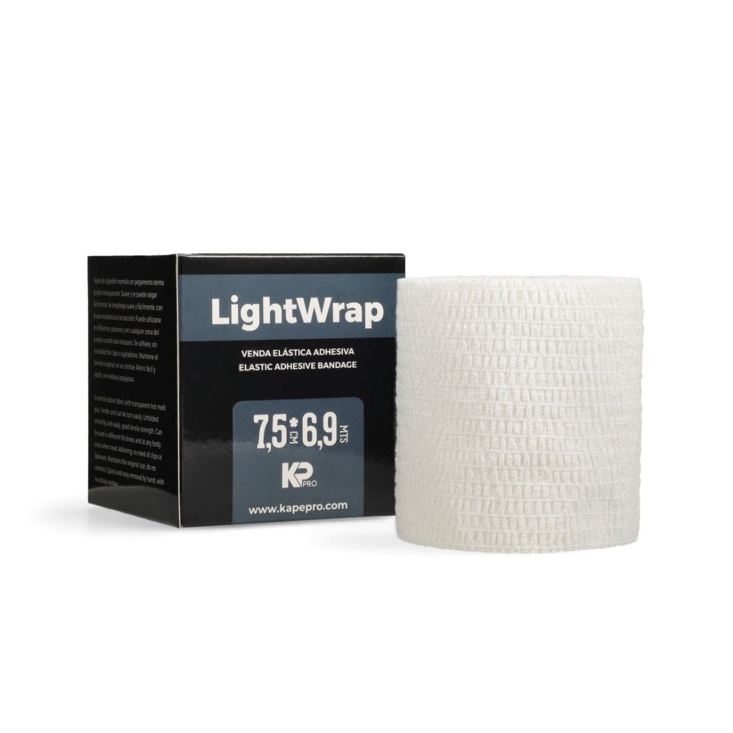 LightWrap Blanco – Venda Elástica Adhesiva 7.5 cm x 6.9 m | Soporte Deportivo