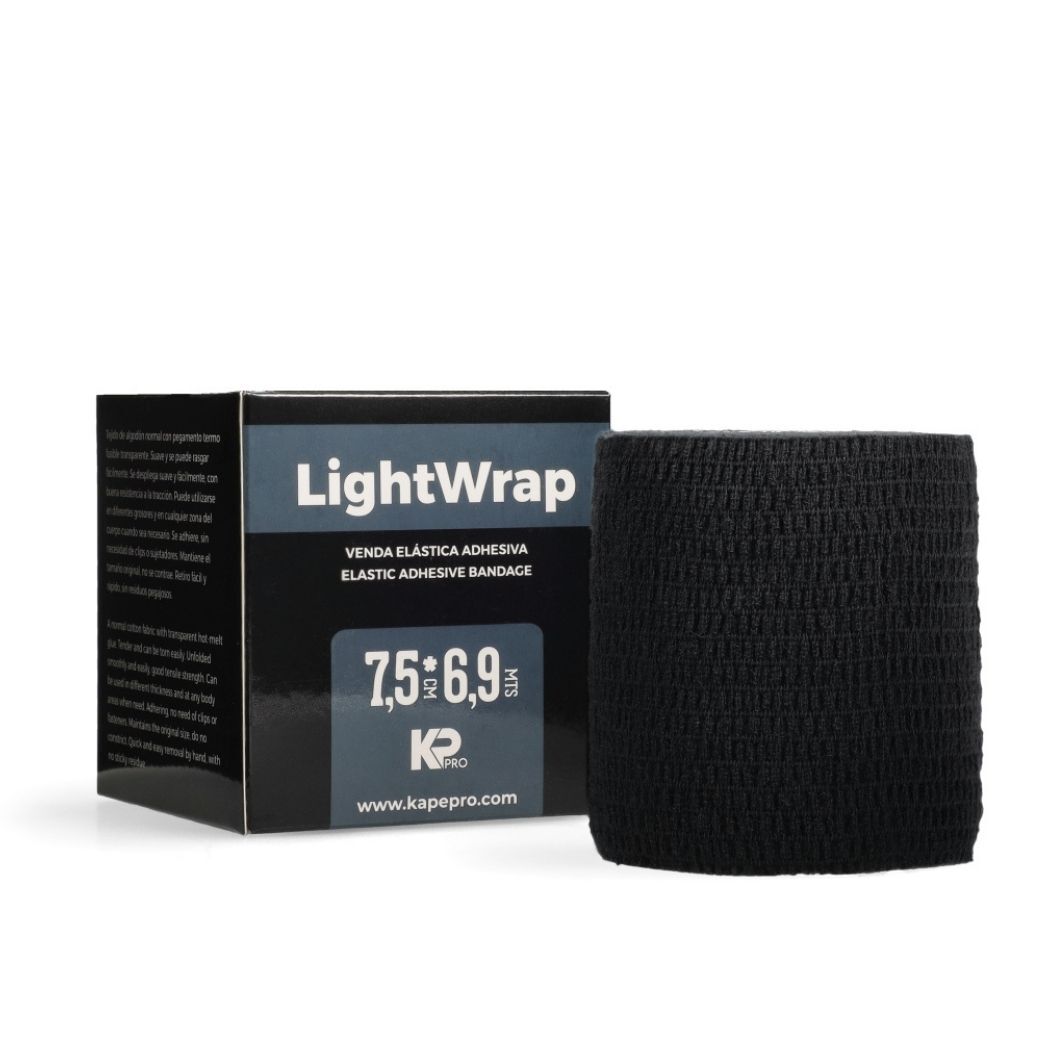 LightWrap Negro – Venda Elástica Adhesiva 7.5 cm x 6.9 m | Soporte Deportivo