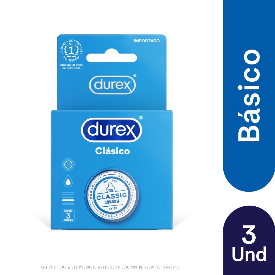 Condones Durex Clásico 3 Unidades