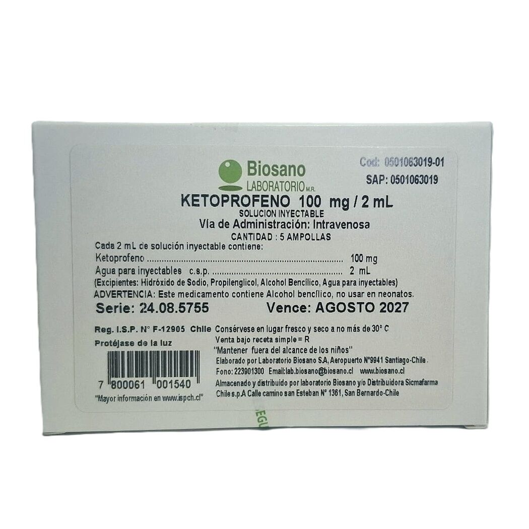 Ketoprofeno 100mg/2ml Inyectable 5 Ampollas