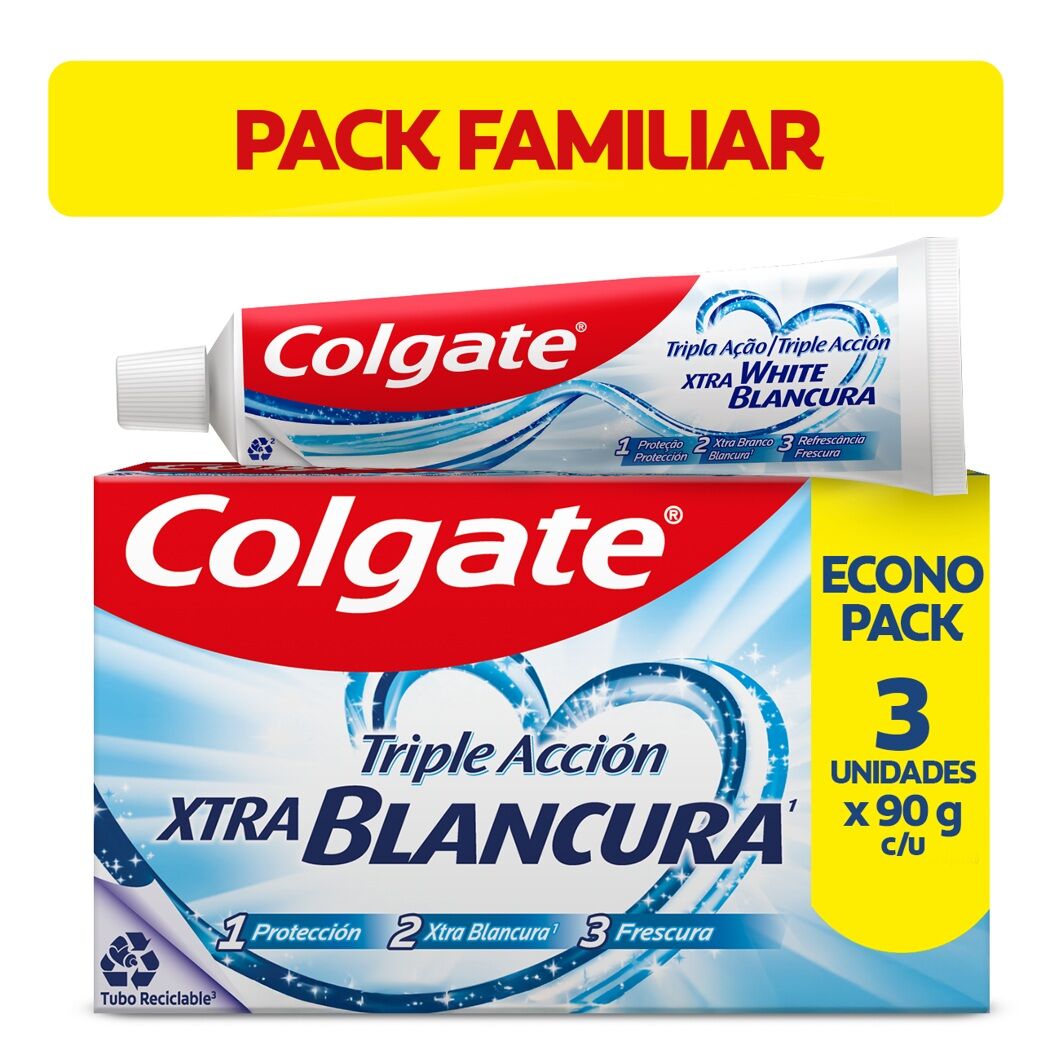 Pasta Dental Colgate Triple Acción Extra Blanco 90g 3 Unidades