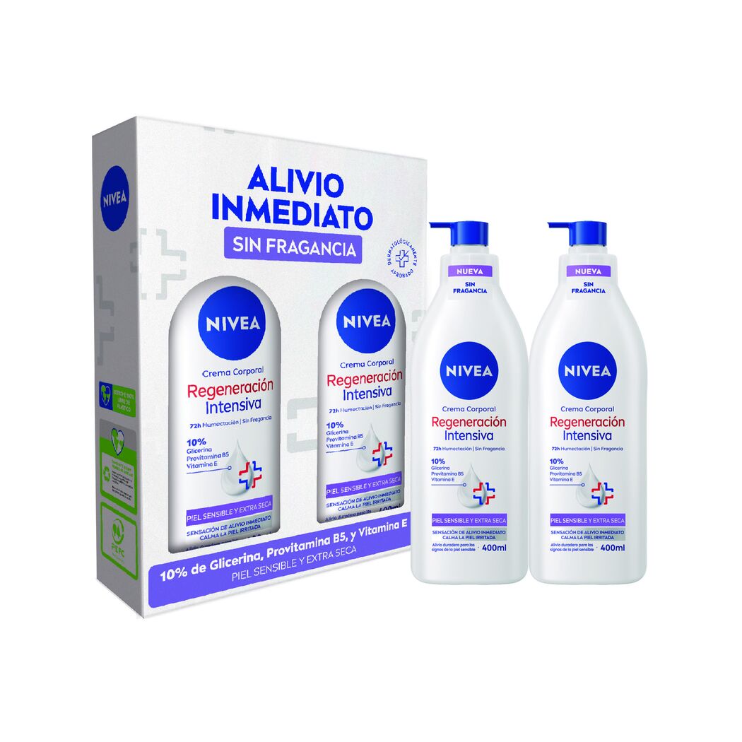 NIVEA Pack Crema Corporal Regeneración Intensiva sin fragancia 400ml x2