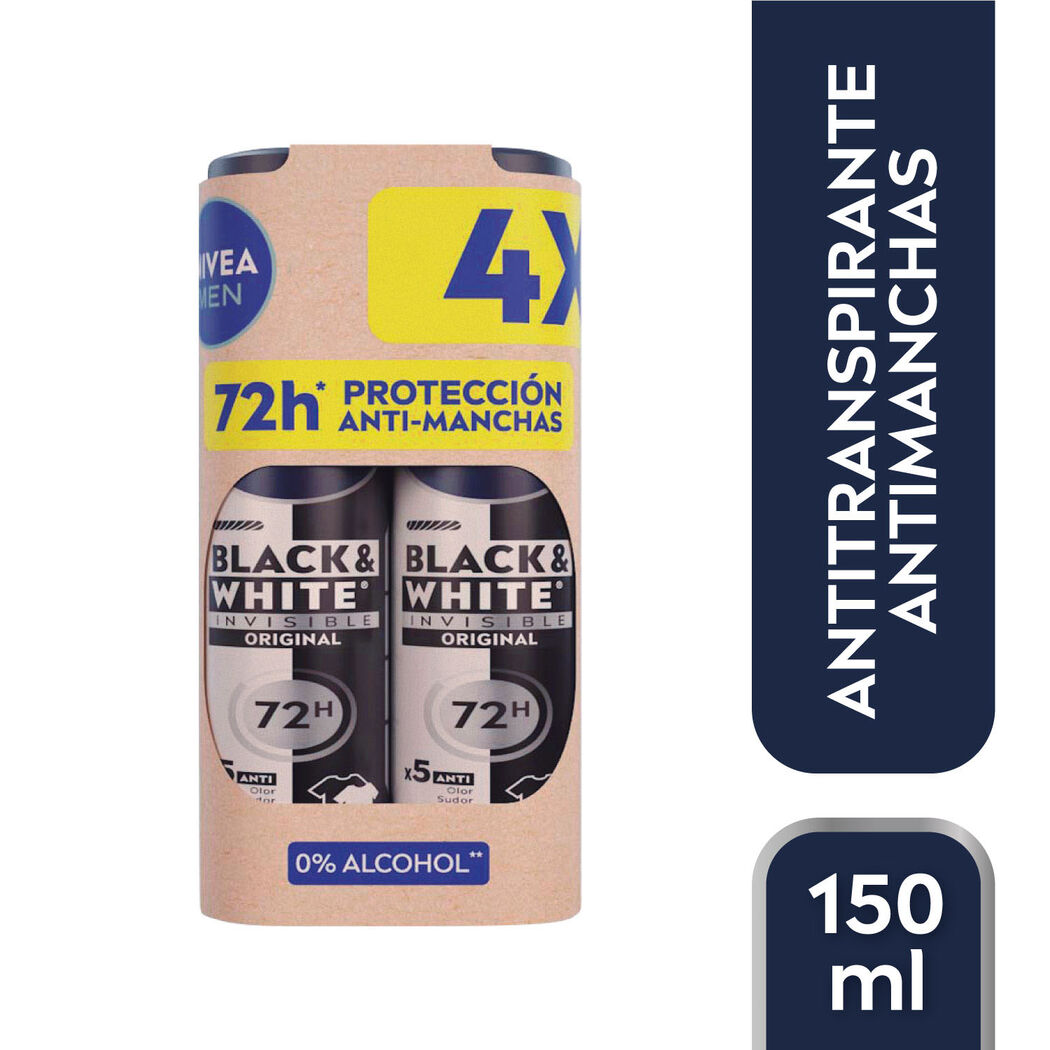 NIVEA MEN Pack x4 Desodorante Spray Black & White 150ml