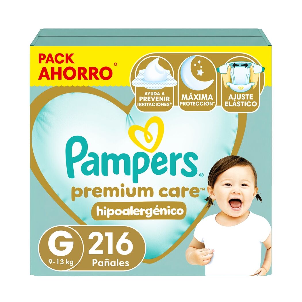 Pampers Pañal Premium Care Tamaño G (9-13 kg) 216 Unidades