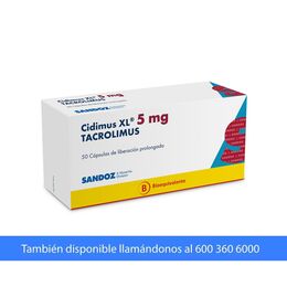 Cidimus XL (B) Tacrolimus 5mg 50 Cápsulas Prolongadas