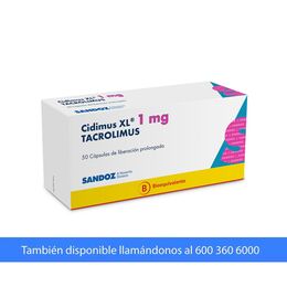 Cidimus XL (B) Tacrolimus 1mg 50 Cápsulas Prolongadas