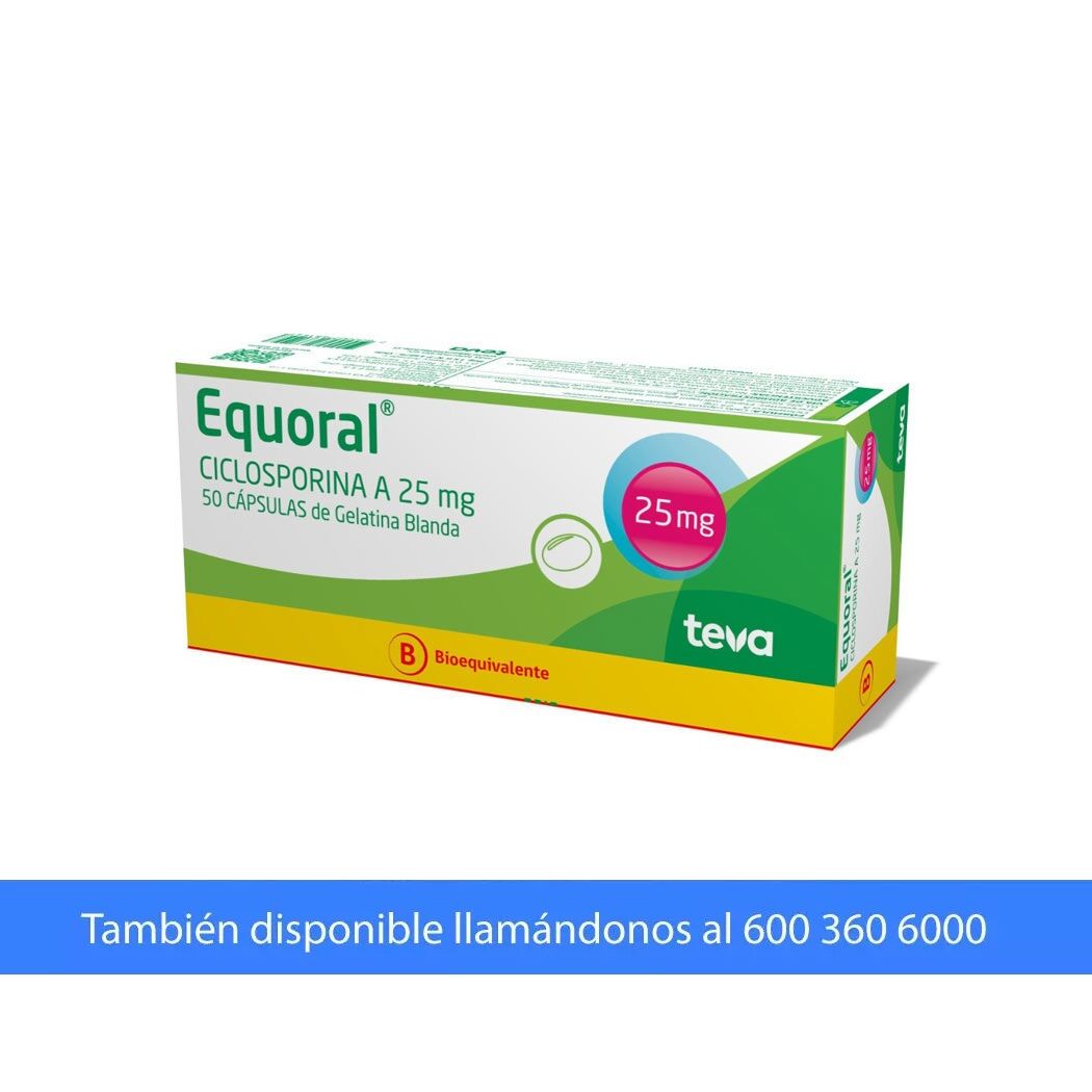 Equoral (B) Ciclosporina 25mg 50 Cápsulas de Gelatina Blanda