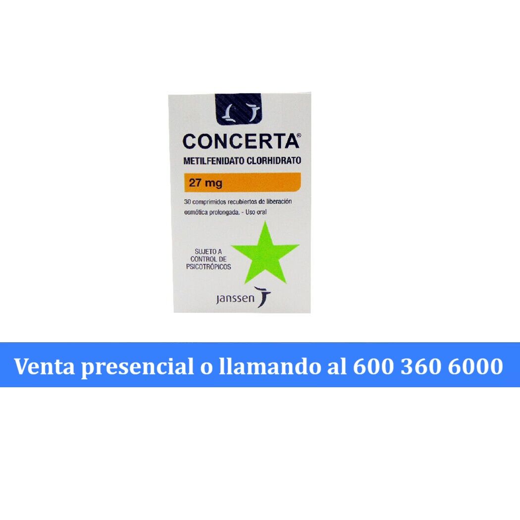 Concerta Metilfenidato 27mg 30 Comprimidos Prolongados
