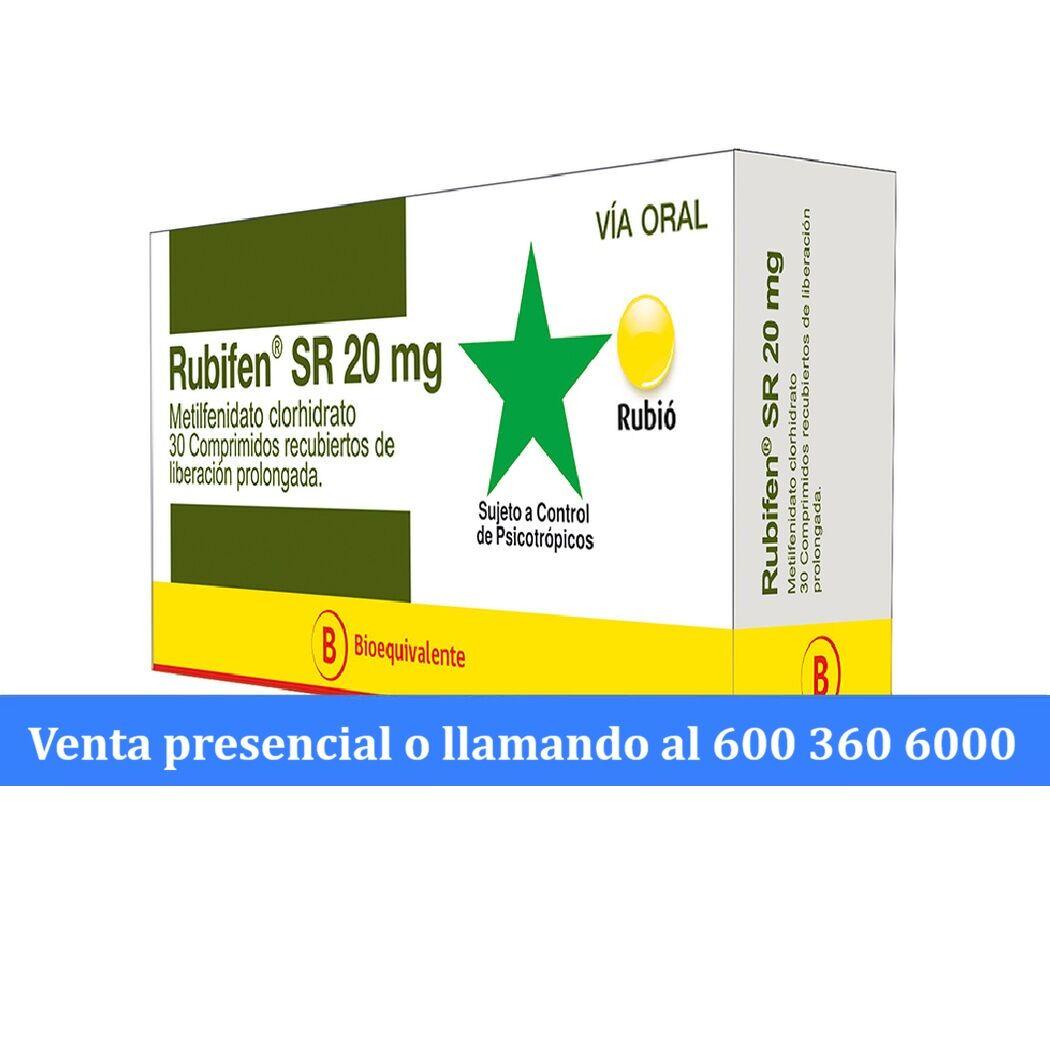 Rubifen SR (B) Metilfenidato 20mg 30 Comprimidos Prolongados