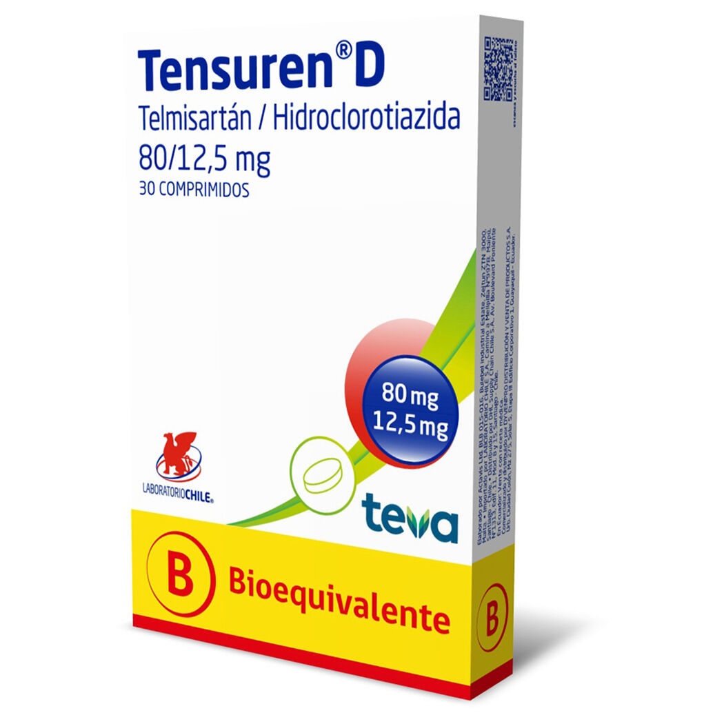 Tensuren D  80/12.5 Telmisartán / Hidroclorotiazida 30 Comprimidos