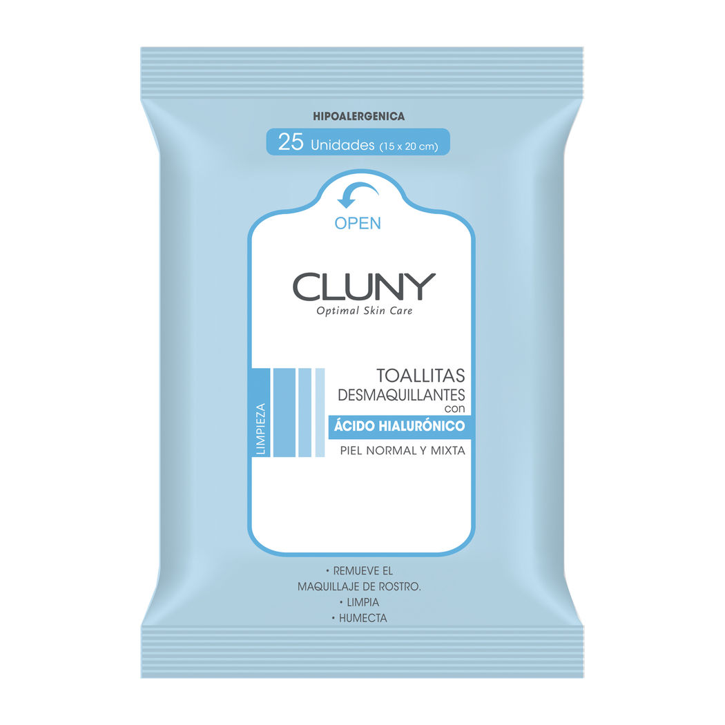 Toallitas Desmaquillantes Cluny con Ácido Hialurónico 25 Unidades