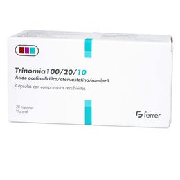 Trinomia 100mg/20mg/10mg Acido Acetilsalicilico / Atorvastatina / Ramipril 28 Cápsulas