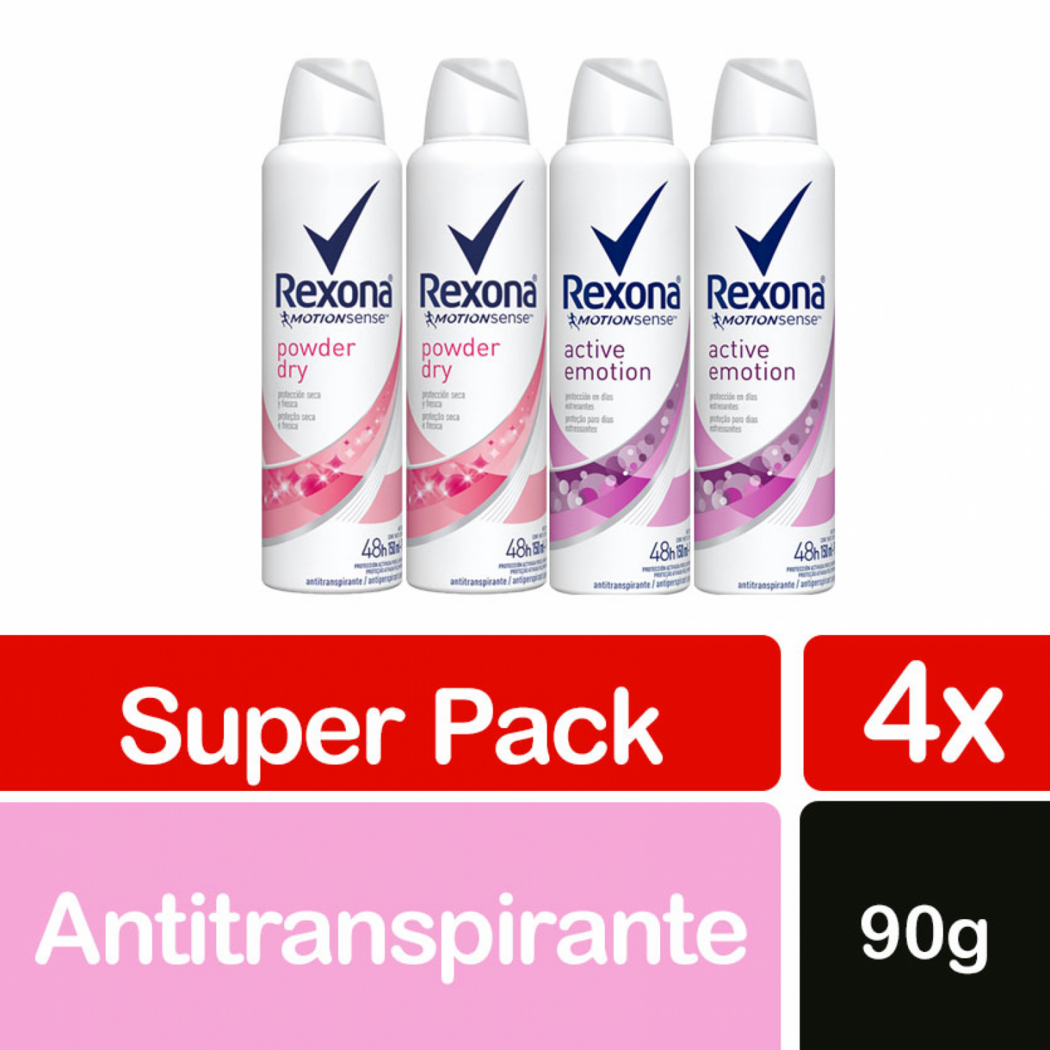 Pack Rexona 4 Desodorantes Aerosol Powder Dry y Active Emotion